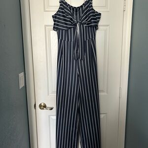 Navy and White Striped Jumpsuit